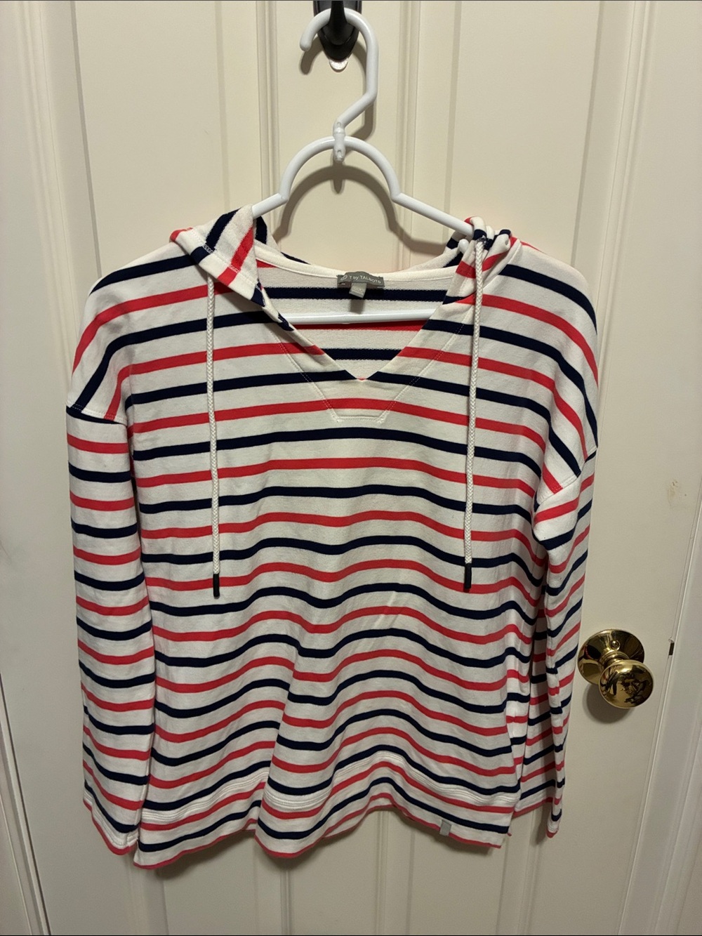 Talbots Red, Navy & White Striped Hoodie Top